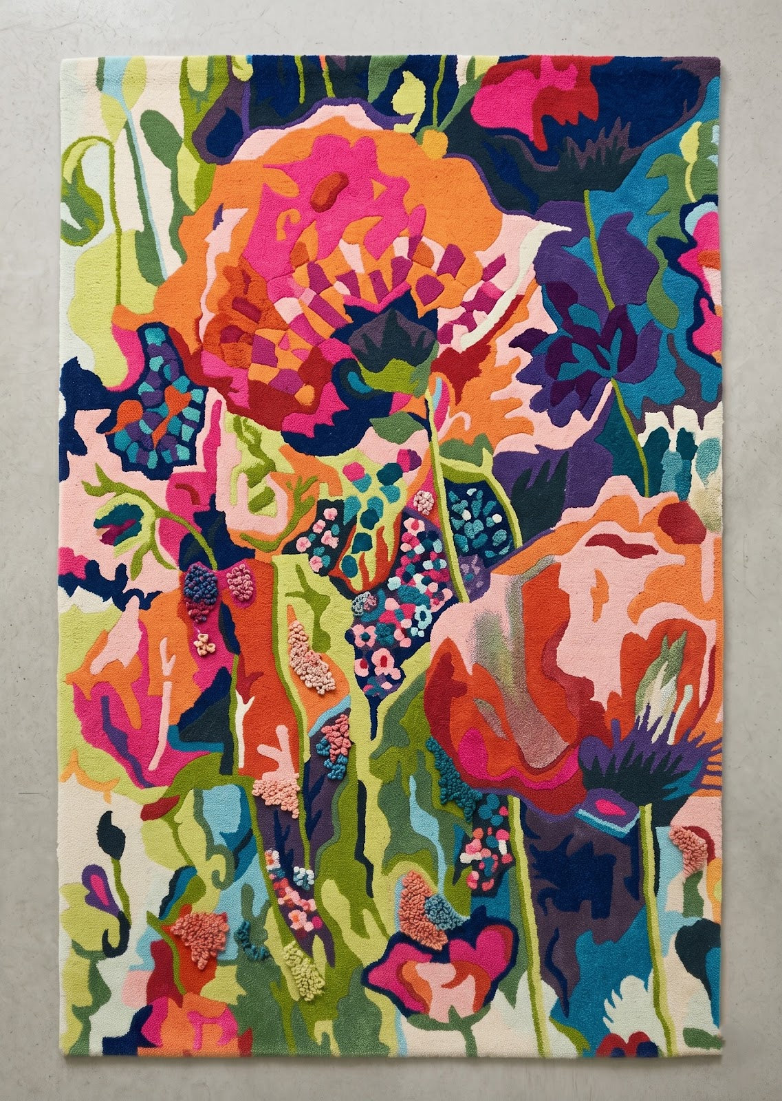 Vibrant Botanical Bloom Hand Tufted Wool Rug | Multicolor Abstract Floral Statement Area Rug — 2x3 ft'