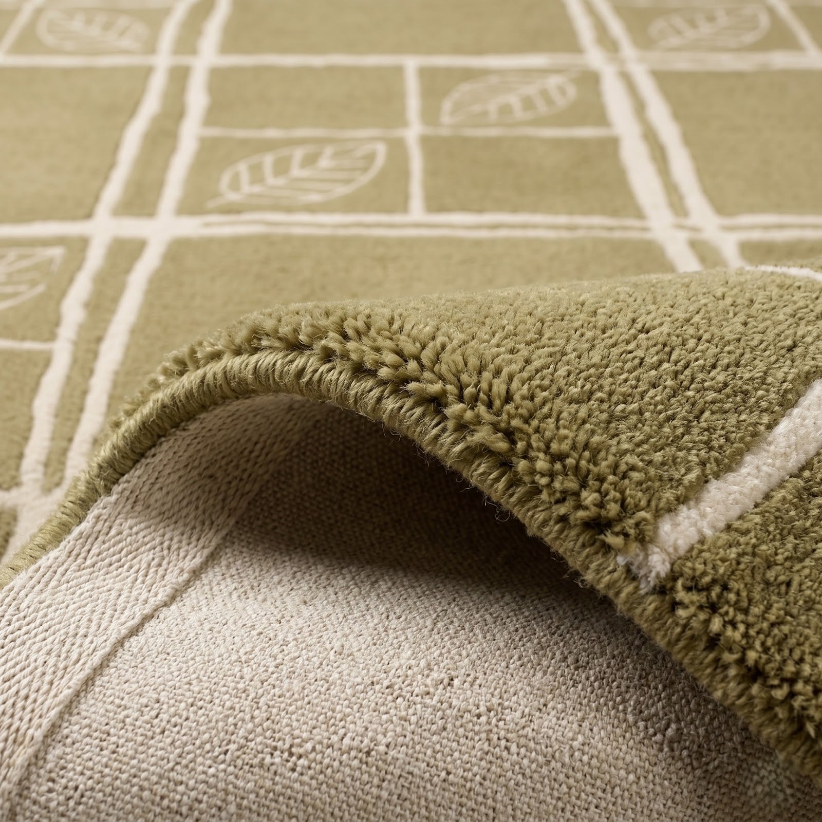 Nature Grid Hand Tufted Wool Rug | Sage Green & Ivory Botanical Geometric Area Rug — 2x3 ft'