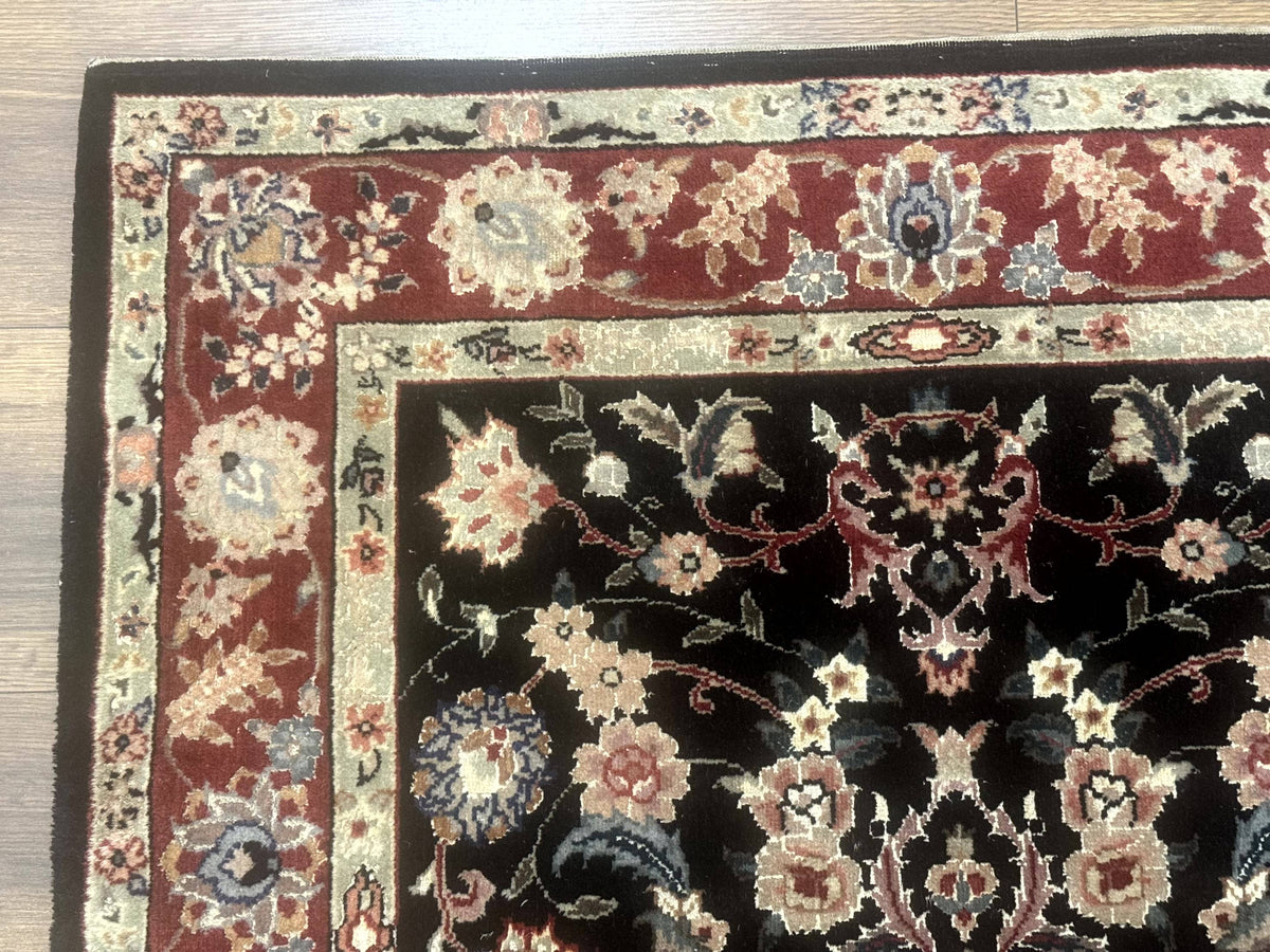 Black Sino Persian Rug 3x5, Wool with Silk Highlights, Floral, Fine 170 KPSI - Jewel Rugs, view 6