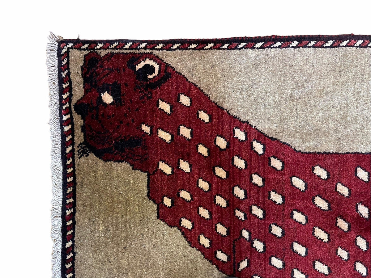 3 X 5 Handmade Hand-Knotteed New Vintage Rug Quality Wool Leopard Burgundy Beige - Jewel Rugs, view 6