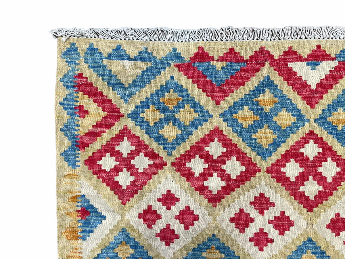 3x5 Kilim Rug Multicolor Tribal Kilim Rug 3 x 5 Tan Light Blue Red Beige New Turkish Anatolian Wool Kilim Flatweave Rug - Jewel Rugs, view 8