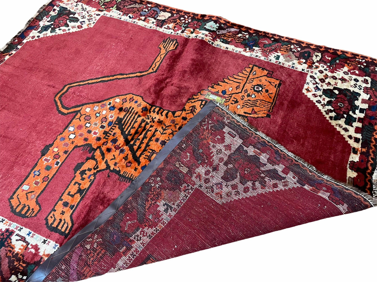5 X 6 Handmade Rug Zagros Quality Wool Rug Lion Organic Dyes Red Leopard Tribal - Jewel Rugs, view 8
