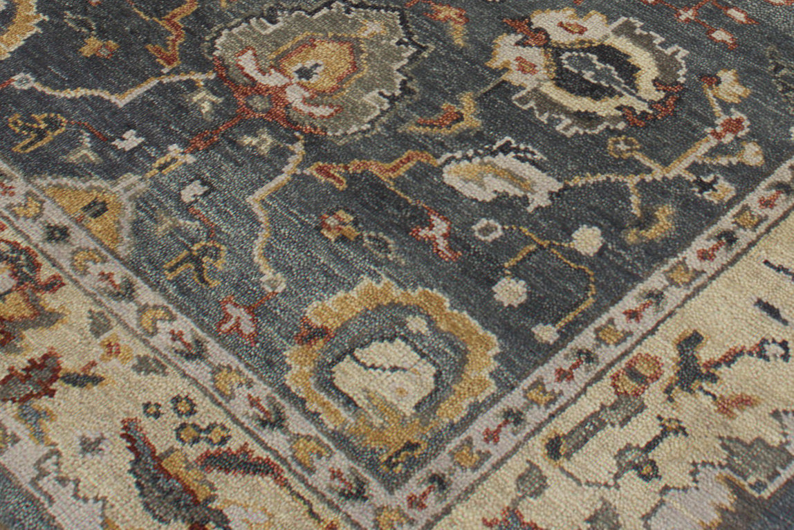 Vintage Persian Hand Knotted New Zealand Wool Rug | Charcoal Grey & Ivory Floral Area Rug — 2x3 ft'