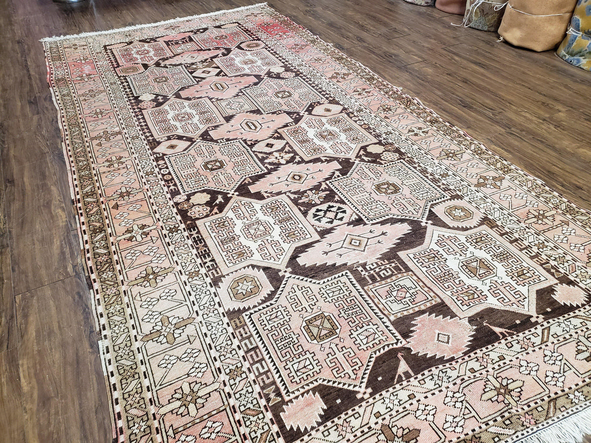Antique Caucasian Rug 5' 5" x 10' 9", Shirvan Carpet, Wide Oriental Corridor Runner, Quality Handmade Hand-Knotted Wool Rug, Pale Pink Black - Jewel Rugs, view 12