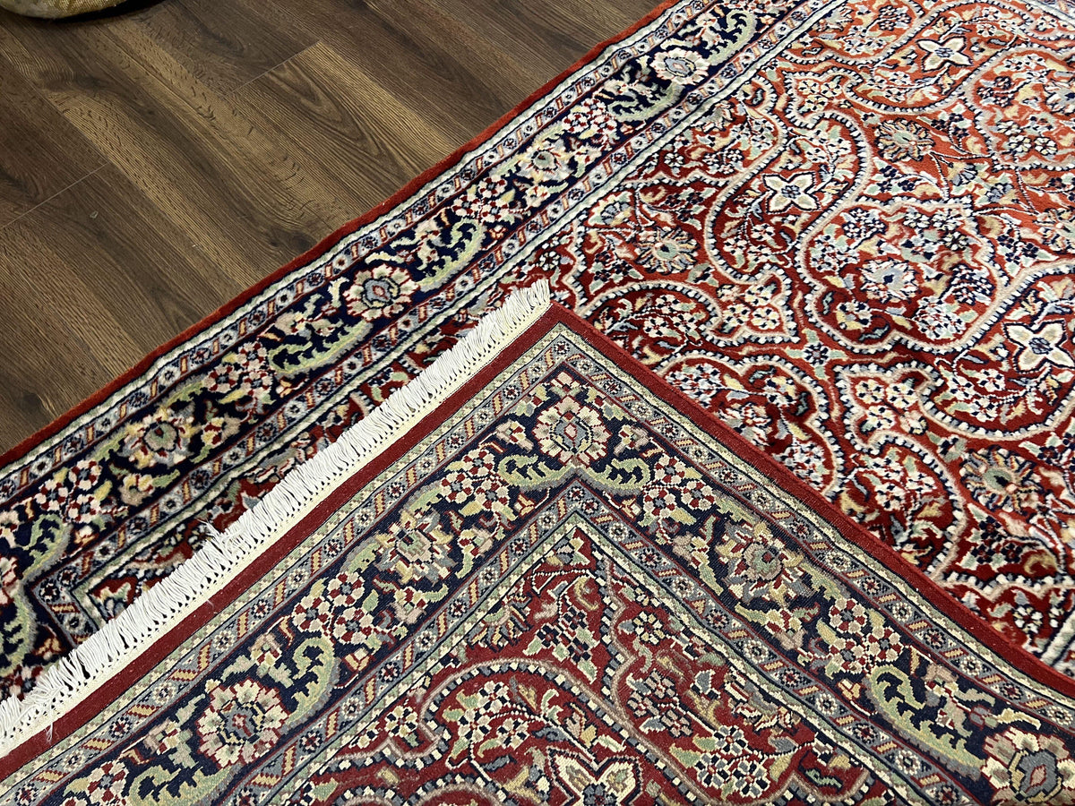 Indo Persian Rug 4x7, Allover Floral Oriental Carpet, Red and Navy Blue, Hand Knotted Indian Kashmiri Traditional Vintage Area Rug 4 x 7 ft - Jewel Rugs, view 11