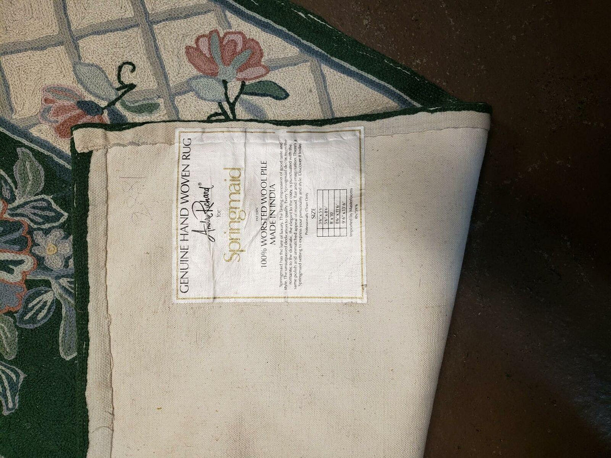 3' 6" X 5' 6" Hand Stitched Indian Wool Rug with Backing Green Beige - Jewel Rugs, view 11
