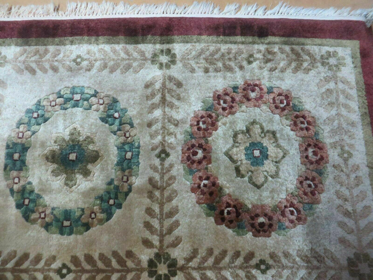 9' X 12' Modern Handmade Indo Lahore Wool Rug Art Deco Olive Ivory Nice Wow - Jewel Rugs, view 8