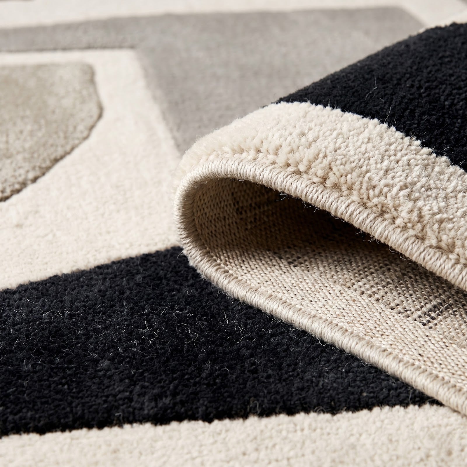 Modern Bauhaus Hand Tufted Wool Rug | Ivory, Charcoal & Taupe Geometric Abstract Area Rug — 2x3 ft'