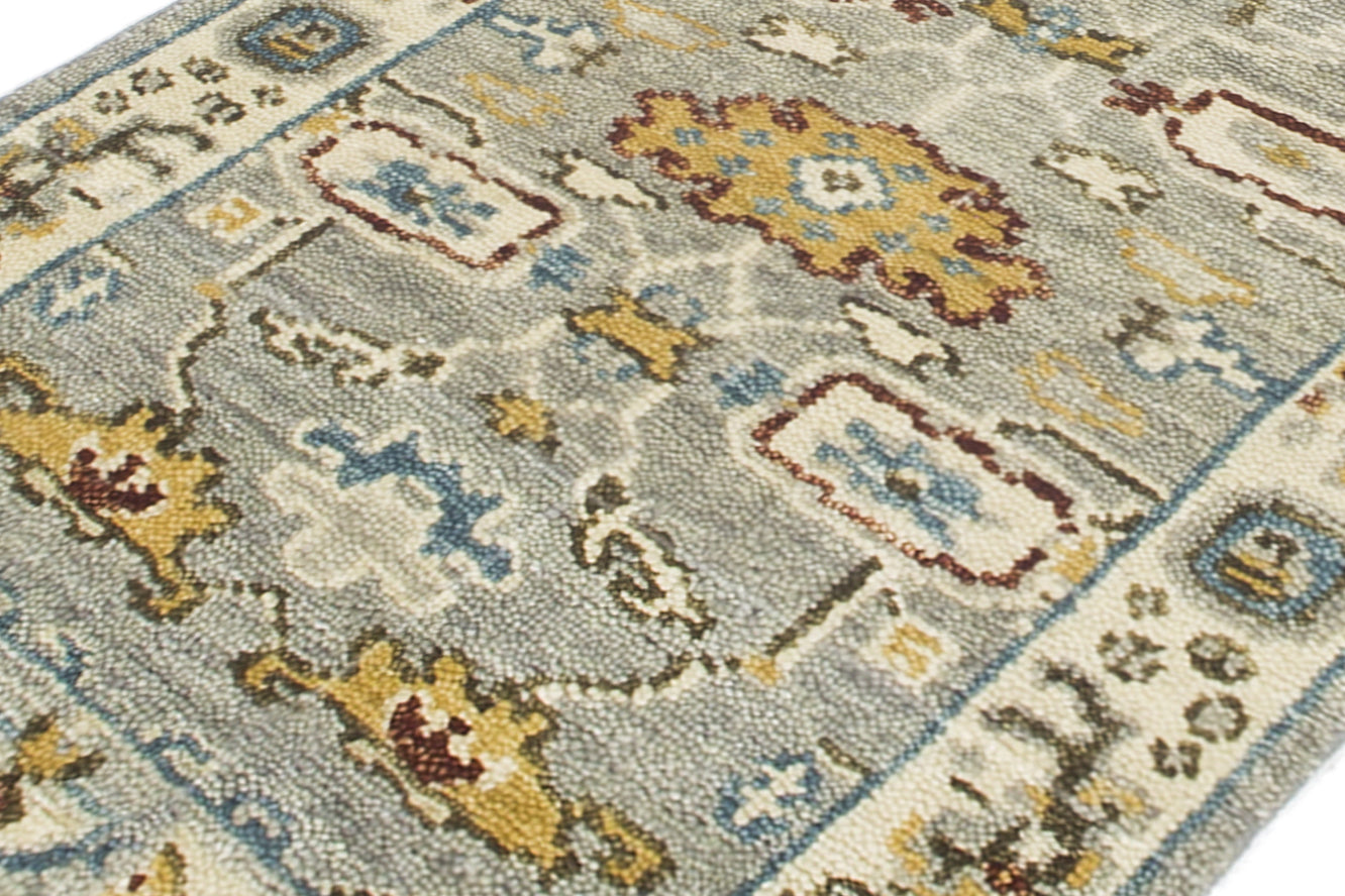 Vintage Oushak Hand Knotted New Zealand Wool Rug | Silver Grey & Ivory Floral Area Rug — 2x3 ft'