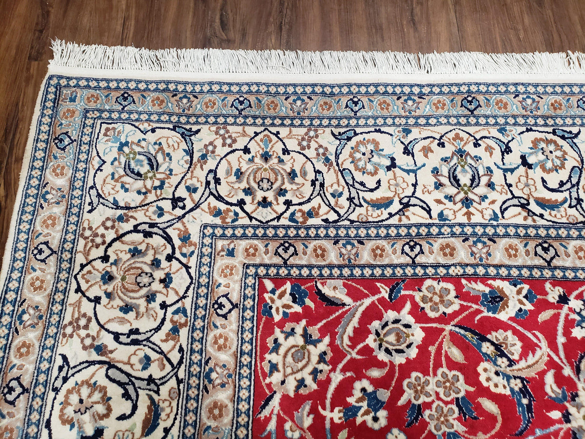 Persian Nain Rug 8x12, Red and Ivory, Signed - Jewel Rugs, view 6