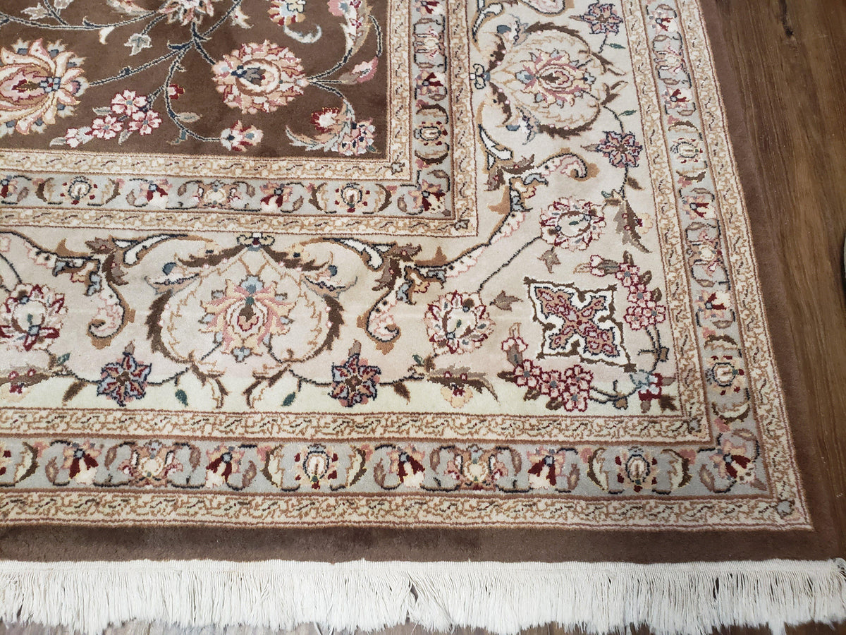 Vintage Pak-Persian Area Rug 9x12, Wool Hand-Knotted Spice Brown & Ivory Traditional Fine Oriental Carpet, Pakistani Carpet, 9 x 12 Fine Rug - Jewel Rugs, view 9