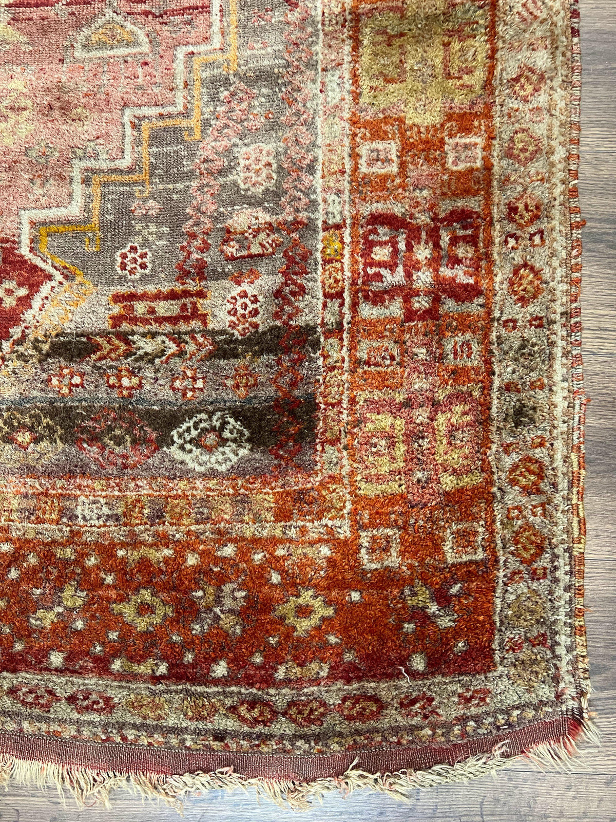 Antique Turkish Melas Rug 4x7, Tribal Geometric Unique Collectible Hand Knotted Wool Oriental Carpet, Rare 1920s Rug, Burnt Orange Red - Jewel Rugs, view 10