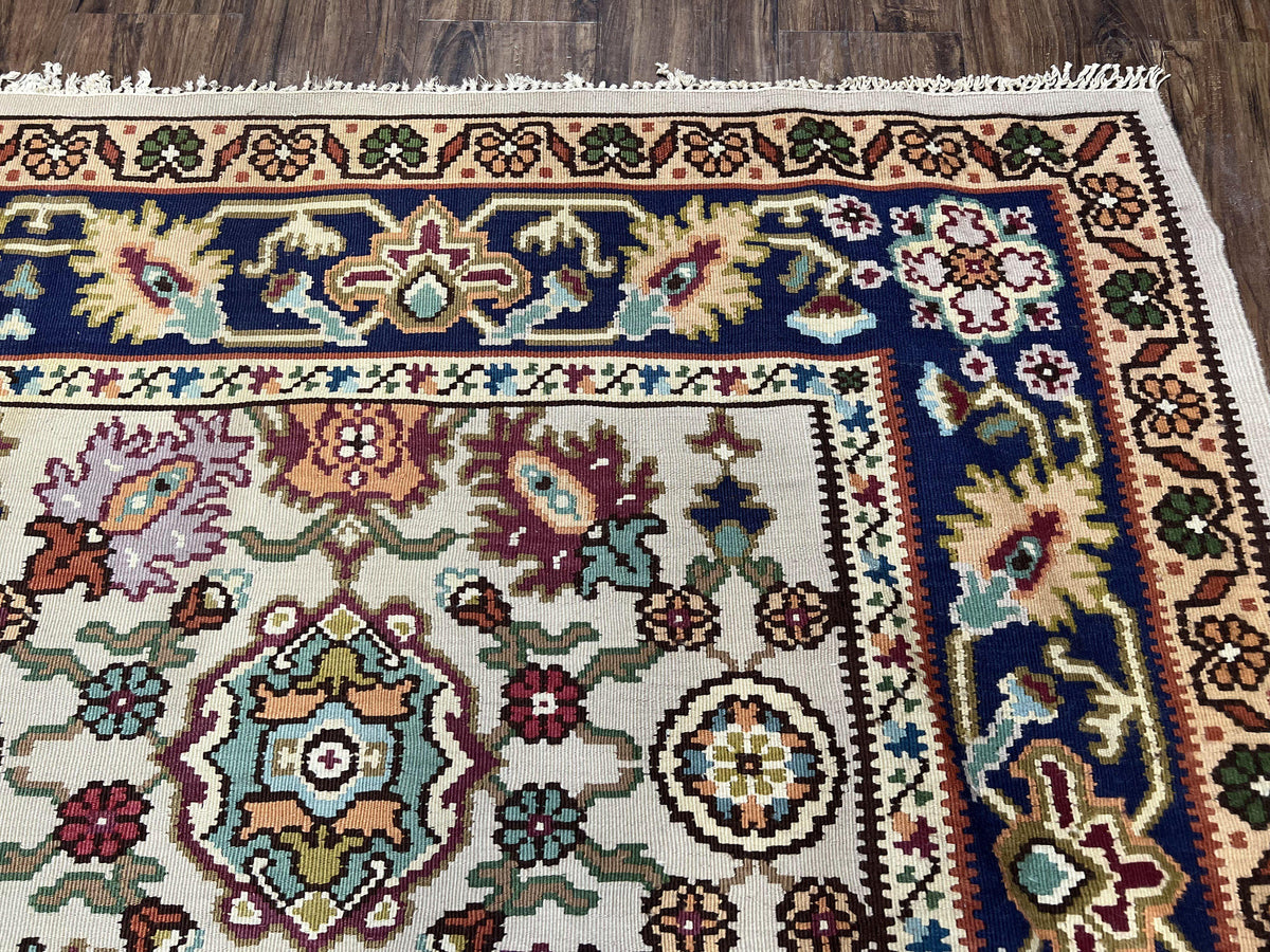Antique Turkish Kilim Rug 7x10 Allover Pattern, Ivory Cream Maroon Light Blue, Wool Flatweave Hand Woven, Large Kilim, Vintage Kilim Carpet - Jewel Rugs, view 8