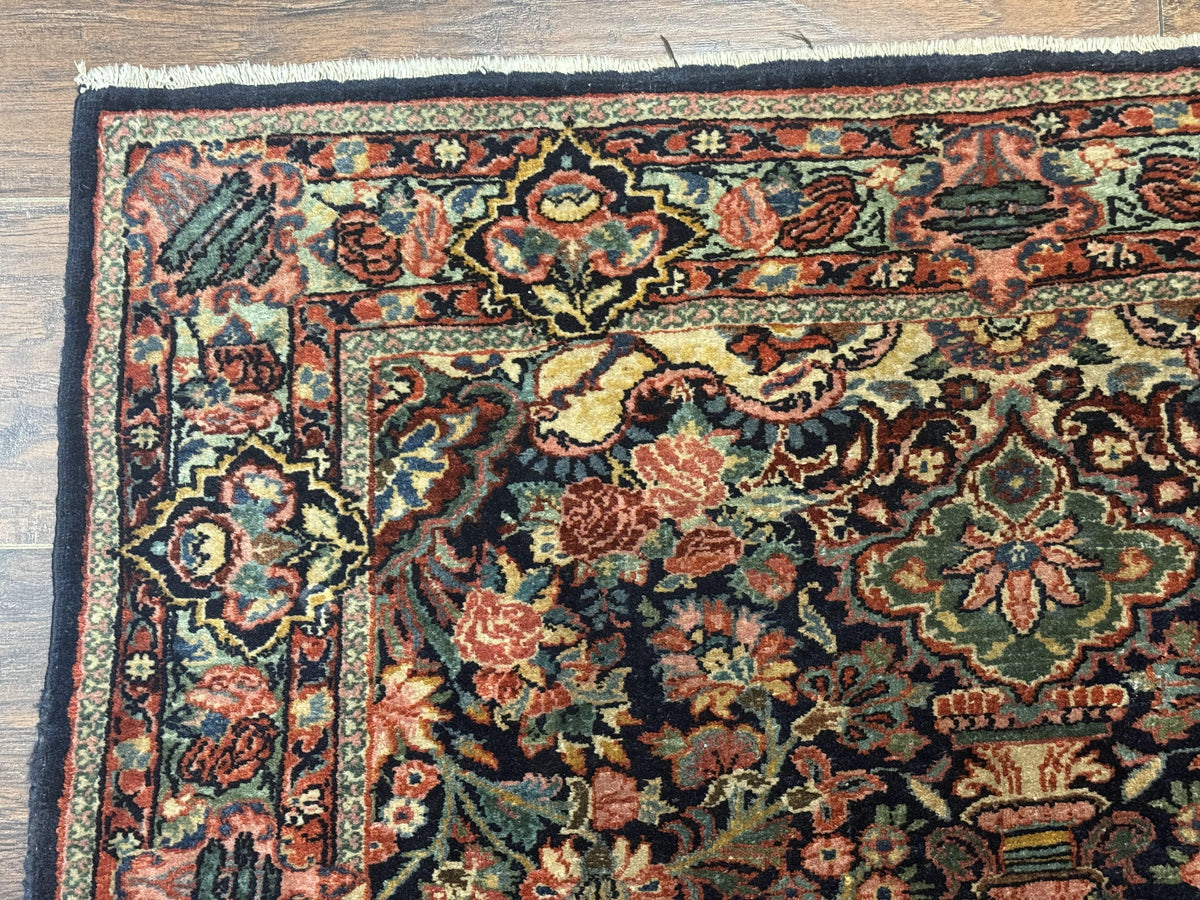 Antique Persian Rug 4x5, Navy Blue 1920s Carpet, Wool, Rare, Fine, Persian Hamadan Bidjar Carpet - Jewel Rugs, view 7