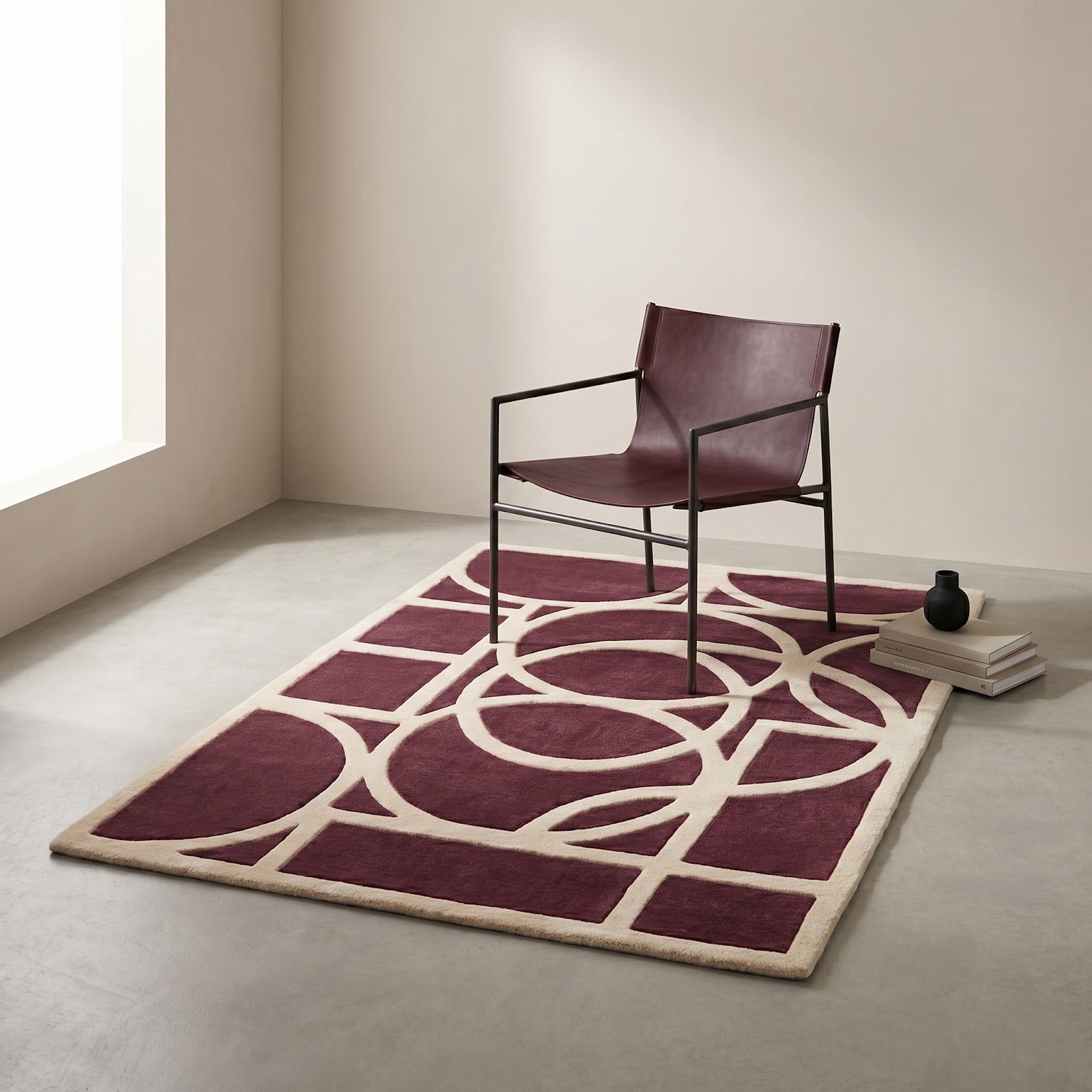 Art Deco Geometric Hand Tufted Wool Rug | Plum Purple & Ivory Contemporary Area Rug — 2x3 ft'