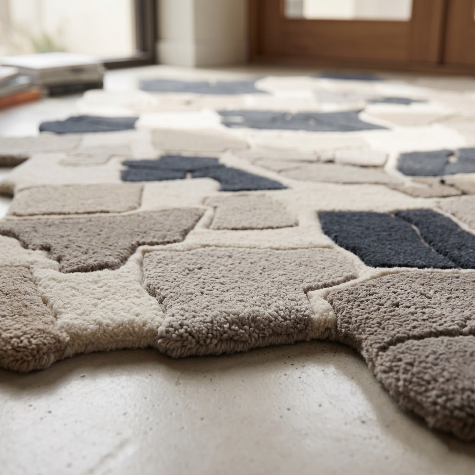 Irregular Mosaic Hand Tufted Wool Rug | Abstract Stone Pattern Area Rug — 2x3 ft'