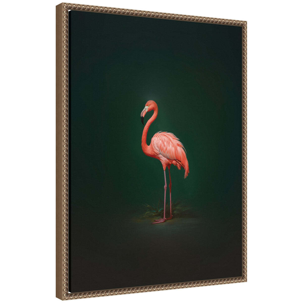 Flamingo Side View Rich Green Backdrop by The Creative Bunch Studio Framed Canvas Wall Art Print