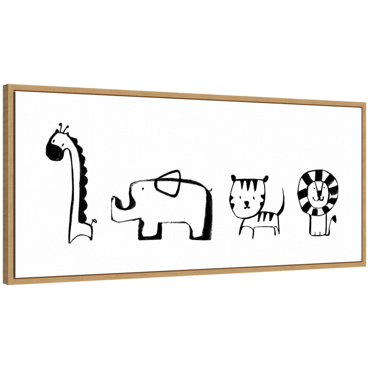Sylvie Minimalist Giraffe Elephant Tiger and Lion Sketch Framed Canvas by Teju Reval