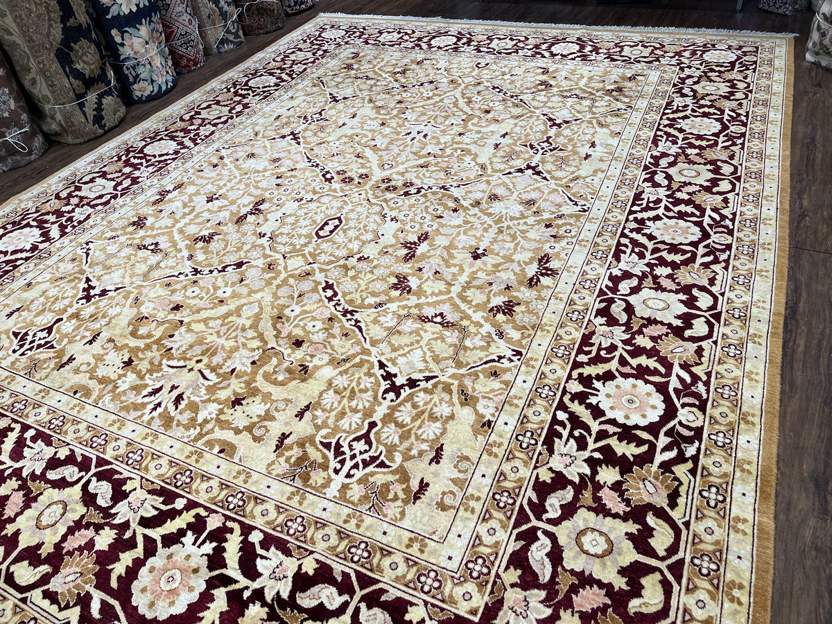 Indian Rug 9x12 Agra Rug, Vintage Rug 9 x 12 Wool Rug, Area Rug 9x12 Oriental Carpet, Unique Colors, Hand Knotted, Clay Dark Brown, Allover - Jewel Rugs, view 2