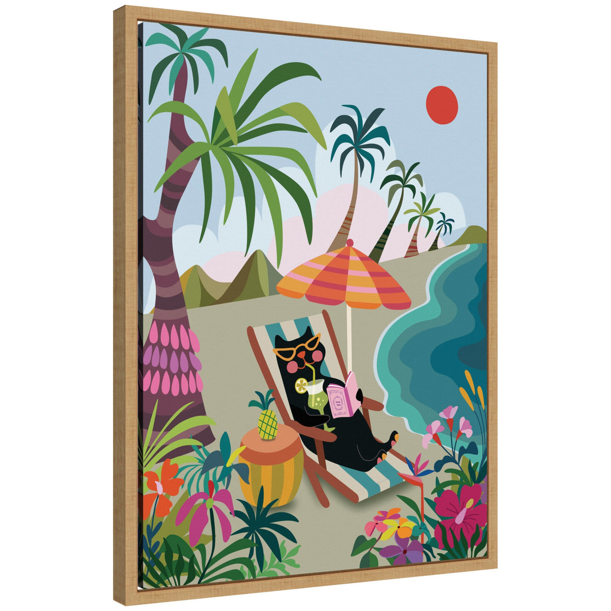 Beach Cat by Rachel Lee 3 Birdies Studio Framed Canvas Wall Art Print