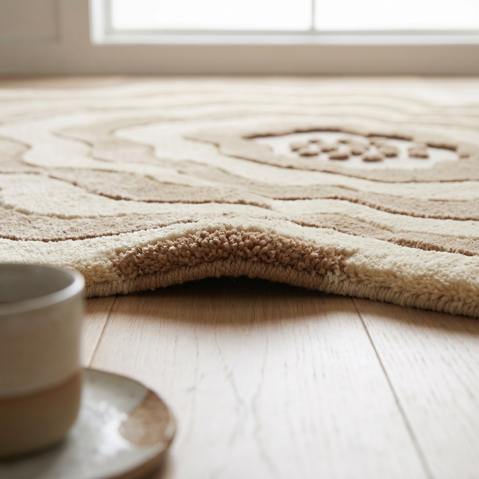 Organic Pebble Hand Tufted Wool Rug | Irregular Layered Abstract Area Rug in Ivory & Beige — 2x3 ft'
