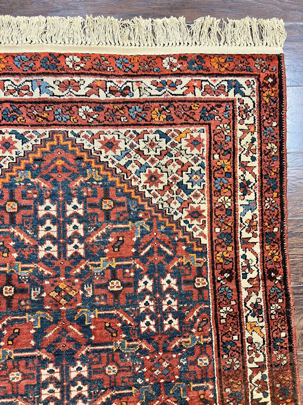 Persian Malayer Rug 4x7, Tribal Rug, Geometric, Antique Oriental Carpet, Red Blue Cream, Boho Rug, Hand Knotted Wool Rug - Jewel Rugs, view 8