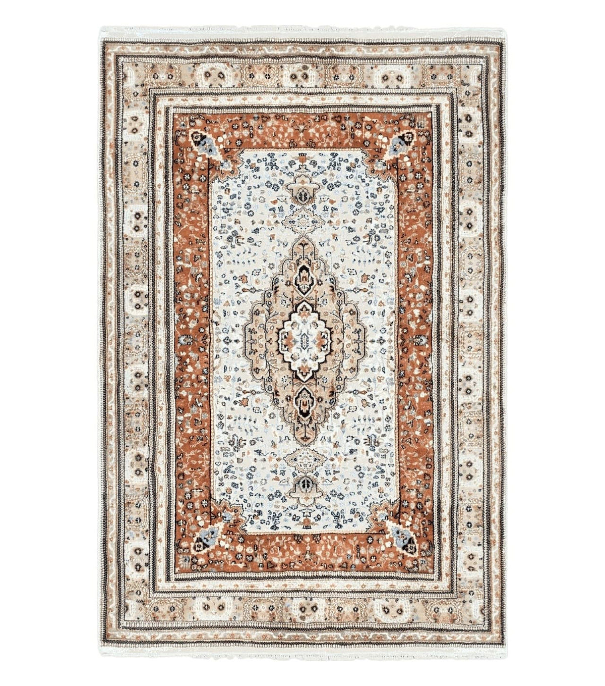 6x9 Vintage Indo-Persian Area Rug, Wool Hand-Knotted Carpet, Ivory & Squash Orange, Floral Medallion Tribal Rug, Indian Carpet, Decorative - Jewel Rugs