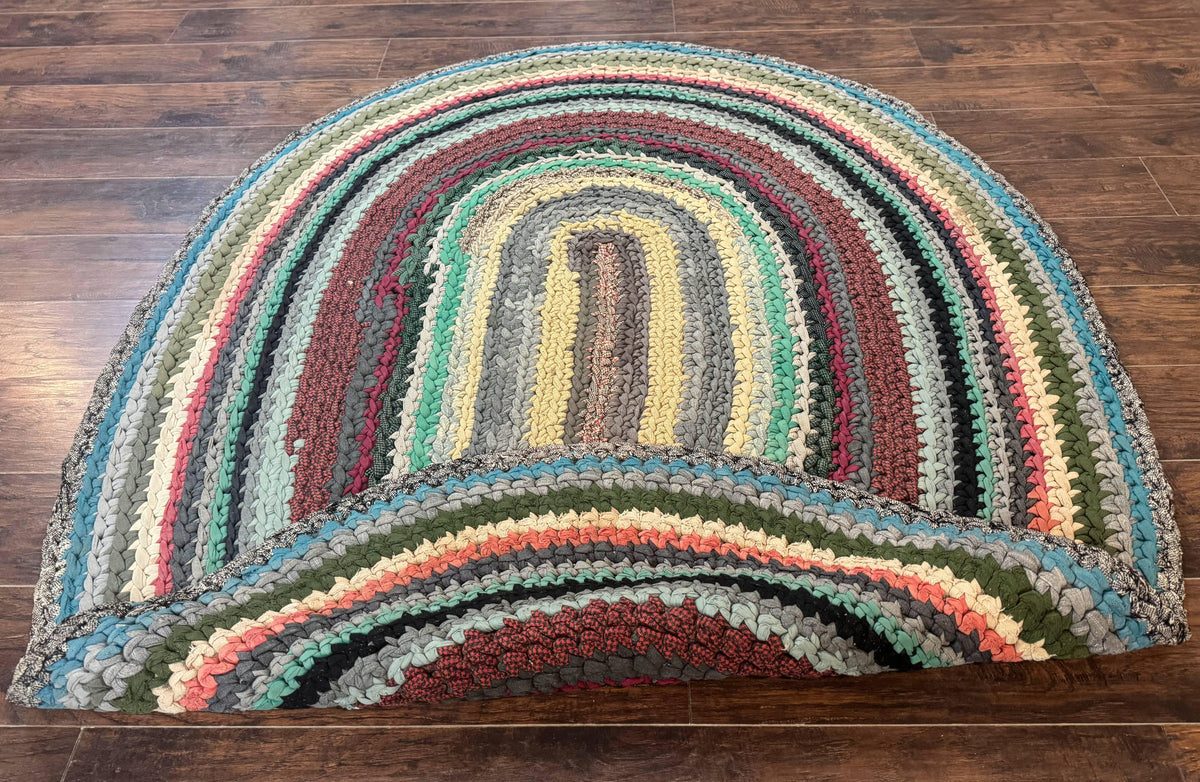 Antique American Braided Rug 5x7, Oval Multicolor Handmade Wool Braided Carpet - Jewel Rugs, view 11