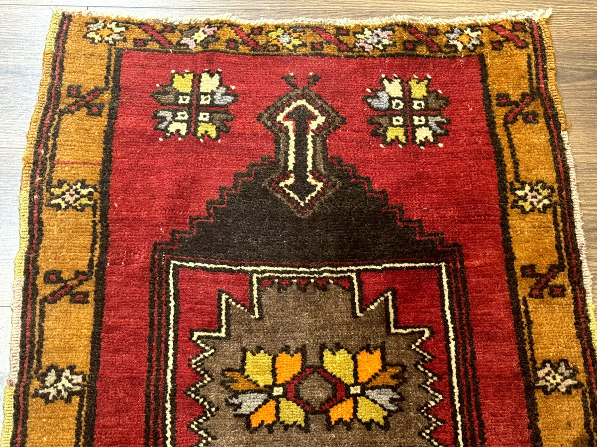 Turkish Yastik Rug 2x3, Geometric Medallion, Small Turkish Wool Rug, Red - Jewel Rugs, view 4