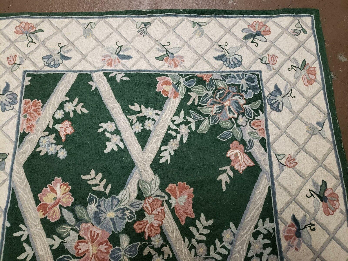 3' 6" X 5' 6" Hand Stitched Indian Wool Rug with Backing Green Beige - Jewel Rugs, view 8