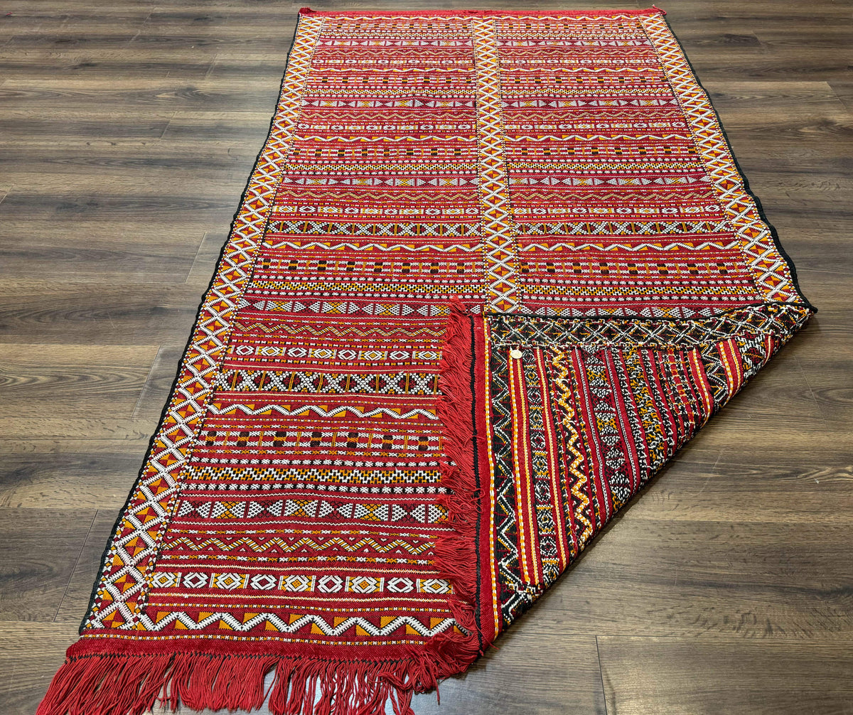 Moroccan Kilim Rug 4x8, Flatweave, Bohemian, Red Ivory Orange - Jewel Rugs, view 12