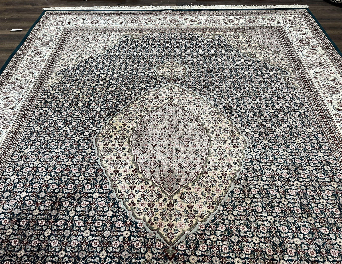 Sino Persian Rug 9x12, Dark Green and Ivory, Medallion, Mahi Herati, Elegant Oriental Carpet, Wool Hand Knotted Traditional Room Sized Rug - Jewel Rugs, view 11