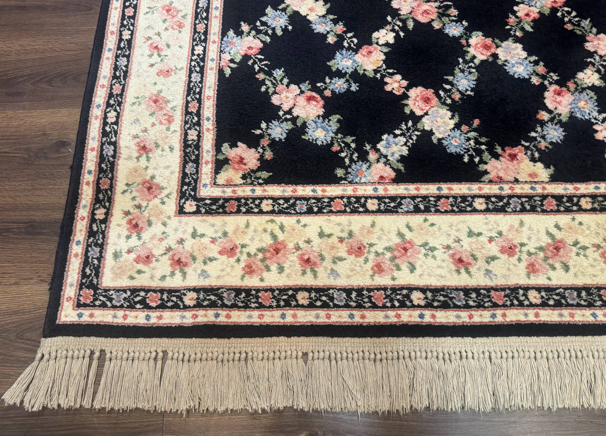 8.8 x 12 Karastan Garden of Eden Rug, Ebony Trellis #509/1270, Black, Floral, Wool Pile, Vintage, Discontinued - Jewel Rugs, view 9