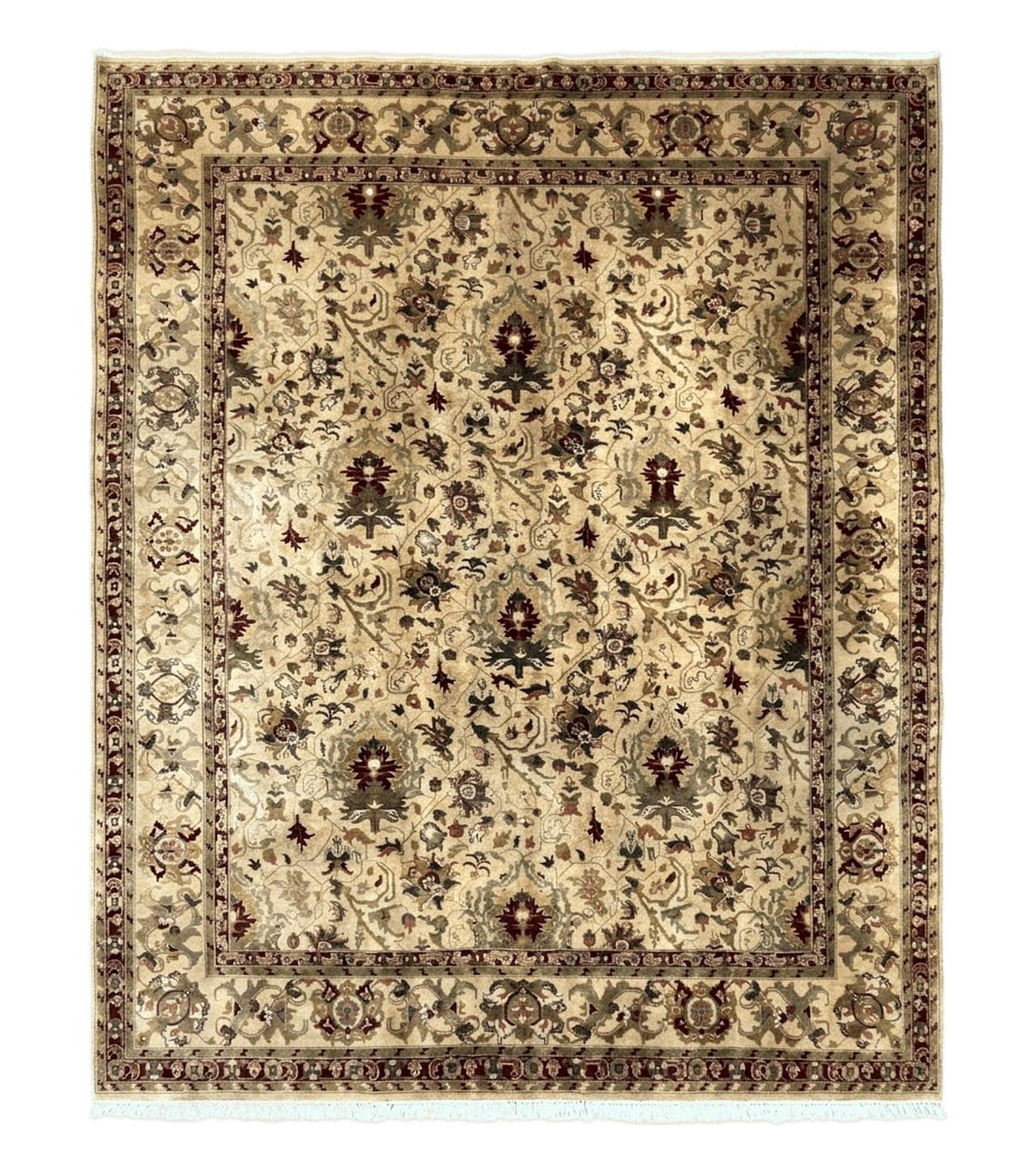 Indian Mahal Rug 8x10, Allover Floral Mahal Oriental Carpet 8 x 10, Handmade Hand Knotted Wool Rug, Indo Persian Area Rug, Tea-Washed Tan - Jewel Rugs