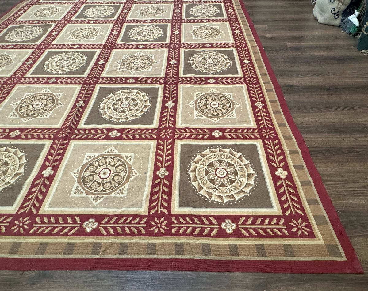 Needlepoint Rug 9x12, Panel Design, Burgundy Taupe, Elegant - Jewel Rugs, view 10