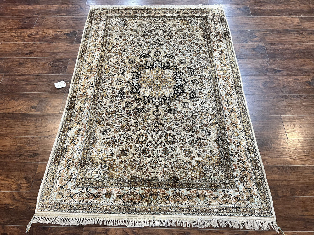 Persian Qum Silk Rug 5x7, Very Fine 60 Raj 475 KPSI, Hand Knotted, Silk on Silk - Jewel Rugs, view 11