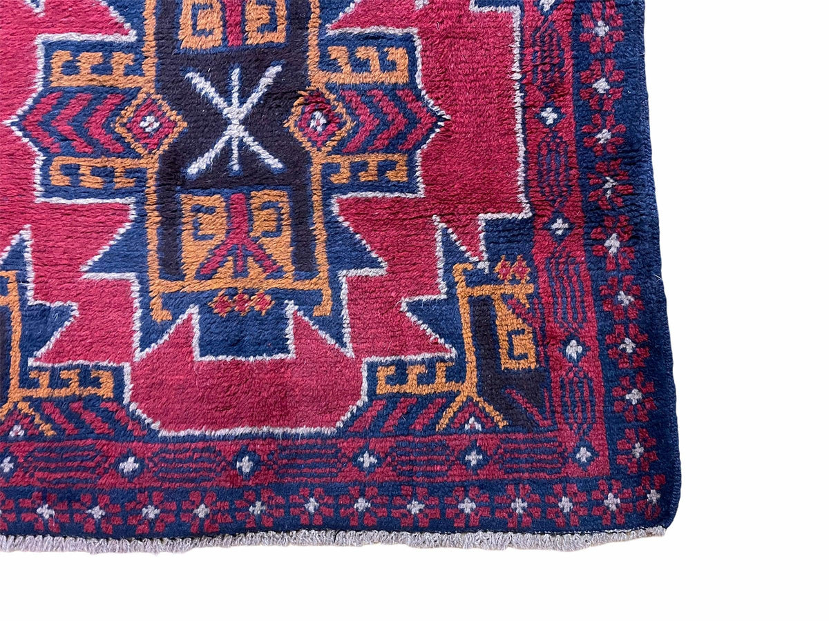 2' 8" X 4' 6" Vintage Handmade Tribal Wool Rug Balouchi Rug Afghan Rug Red Blue - Jewel Rugs, view 10