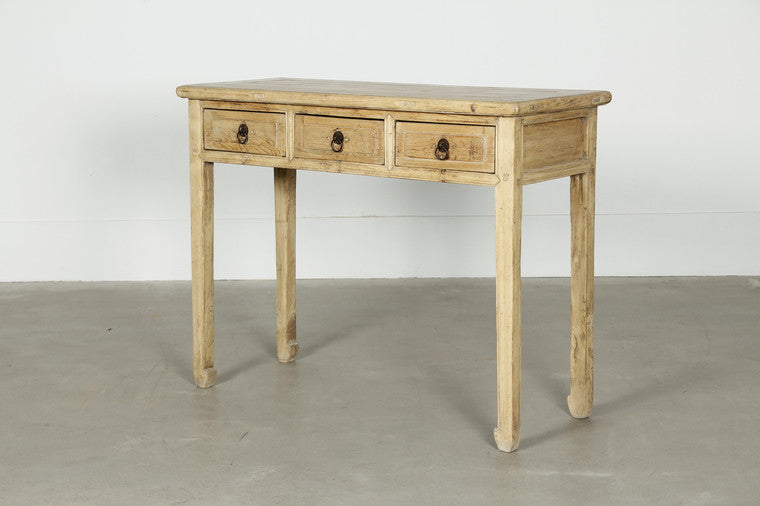 Vintage Entry Table with Three Drawer Weathered Natural Approx. 40-50 Inches Wide image 3