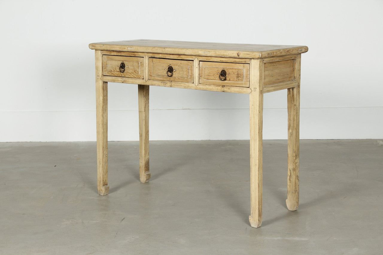 Vintage Entry Table with Three Drawer Weathered Natural Approx. 40-50 Inches Wide