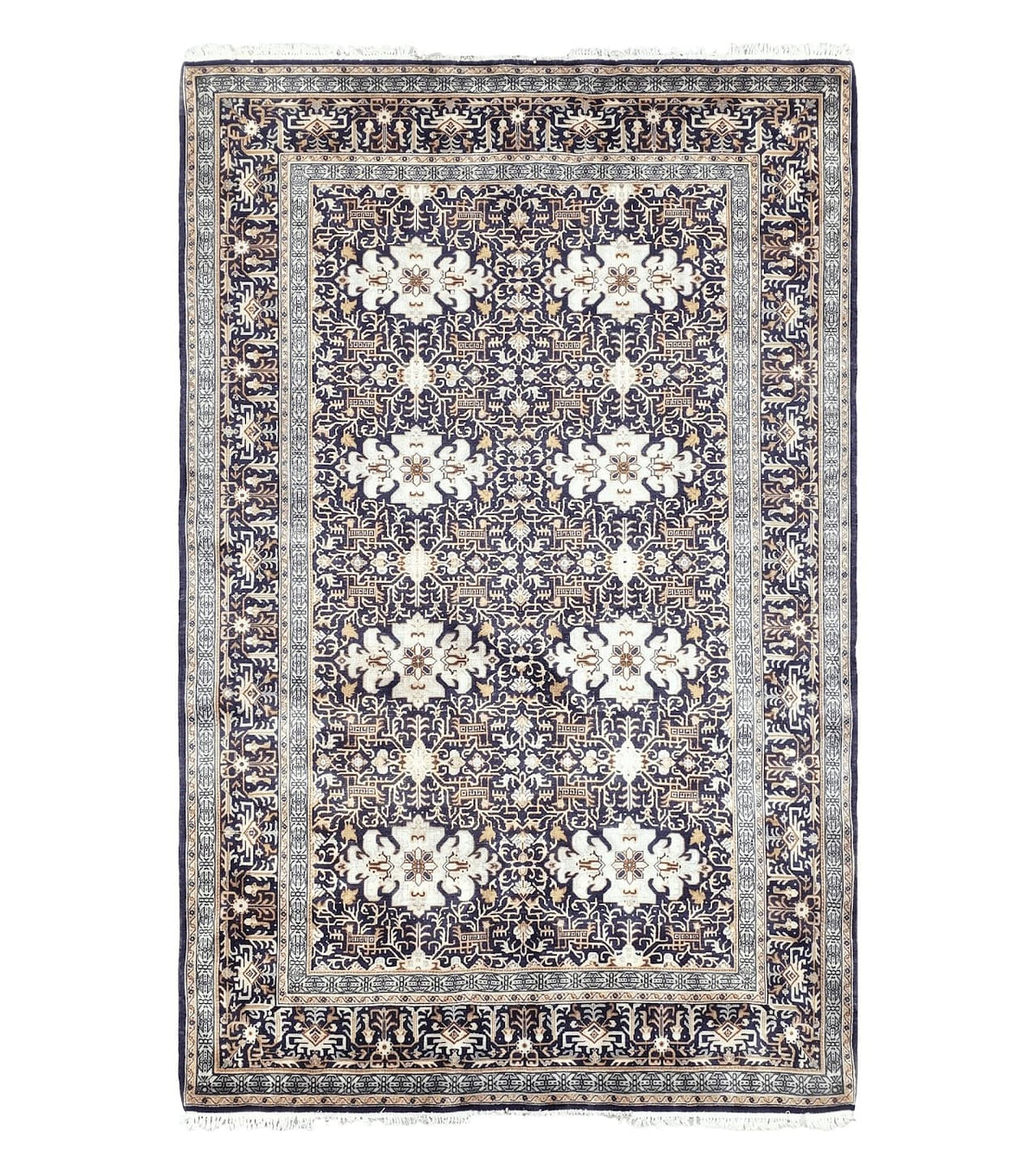 Navy Blue Persian Kashan Rug, Hand-Knotted, Wool, 4' 8" x 7' 4", Pair B - Jewel Rugs