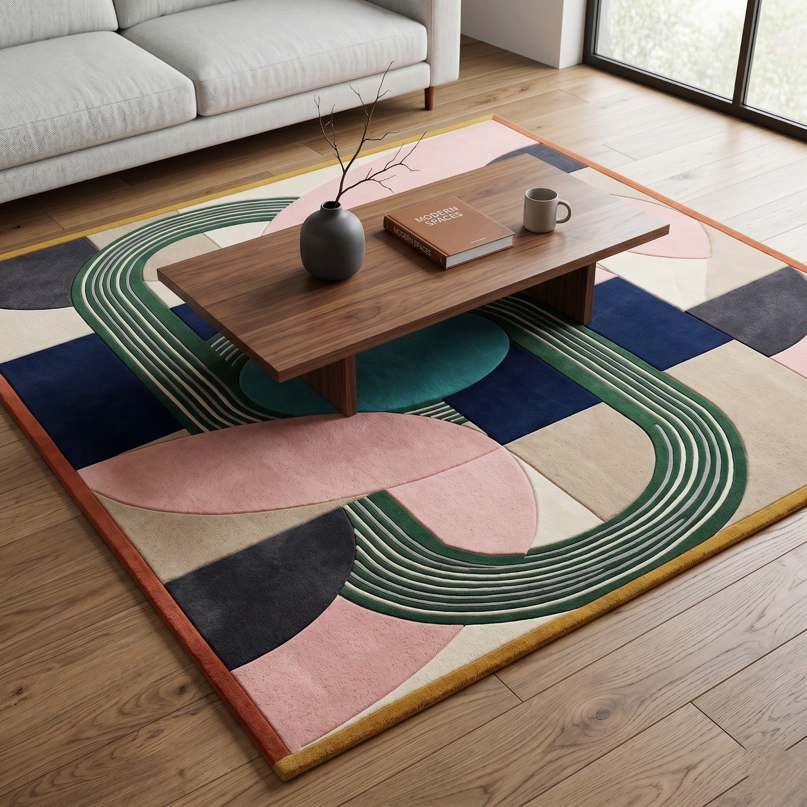 Modern Art Deco Hand Tufted Wool Rug | Geometric Arch Pattern Area Rug — 2x3 ft'