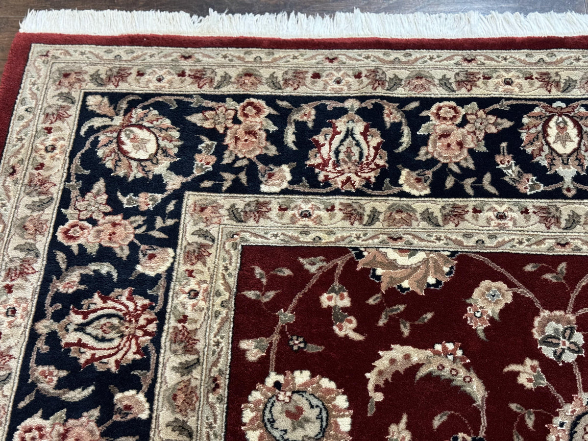 Maroon Persian Area Rug 8x10, Floral Allover, Pak Persian, Wool and Silk Highlights, Traditional Oriental Carpet - Jewel Rugs, view 7