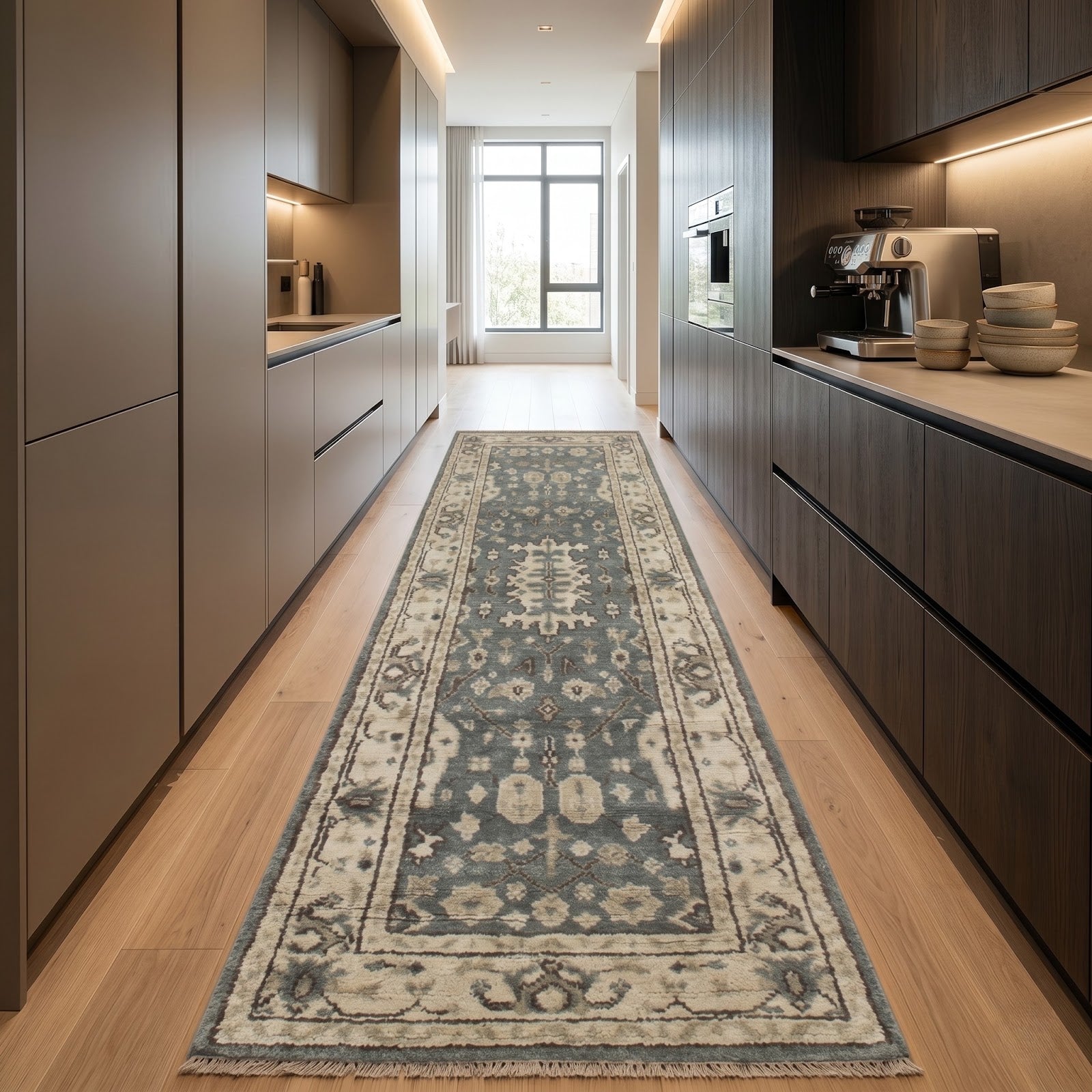 Vintage Oushak Hand Knotted New Zealand Wool Runner Rug | Blue & Ivory Traditional Floral Runner — 2x3 ft'