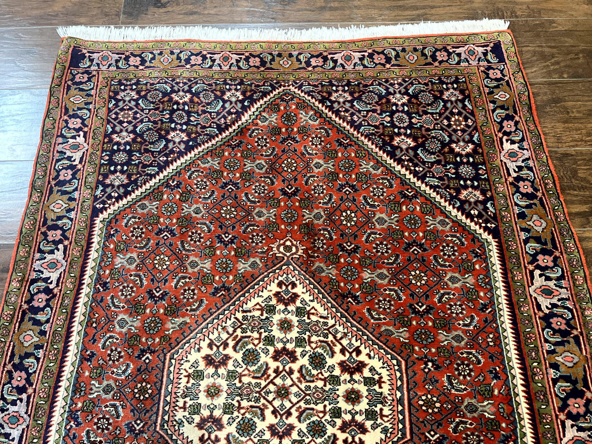 Persian Bidjar Rug 4x5, Finely Hand Knotted Vintage Carpet, Red and Navy Blue, Handmade Wool Rug, 180 KPSI - Jewel Rugs, view 7