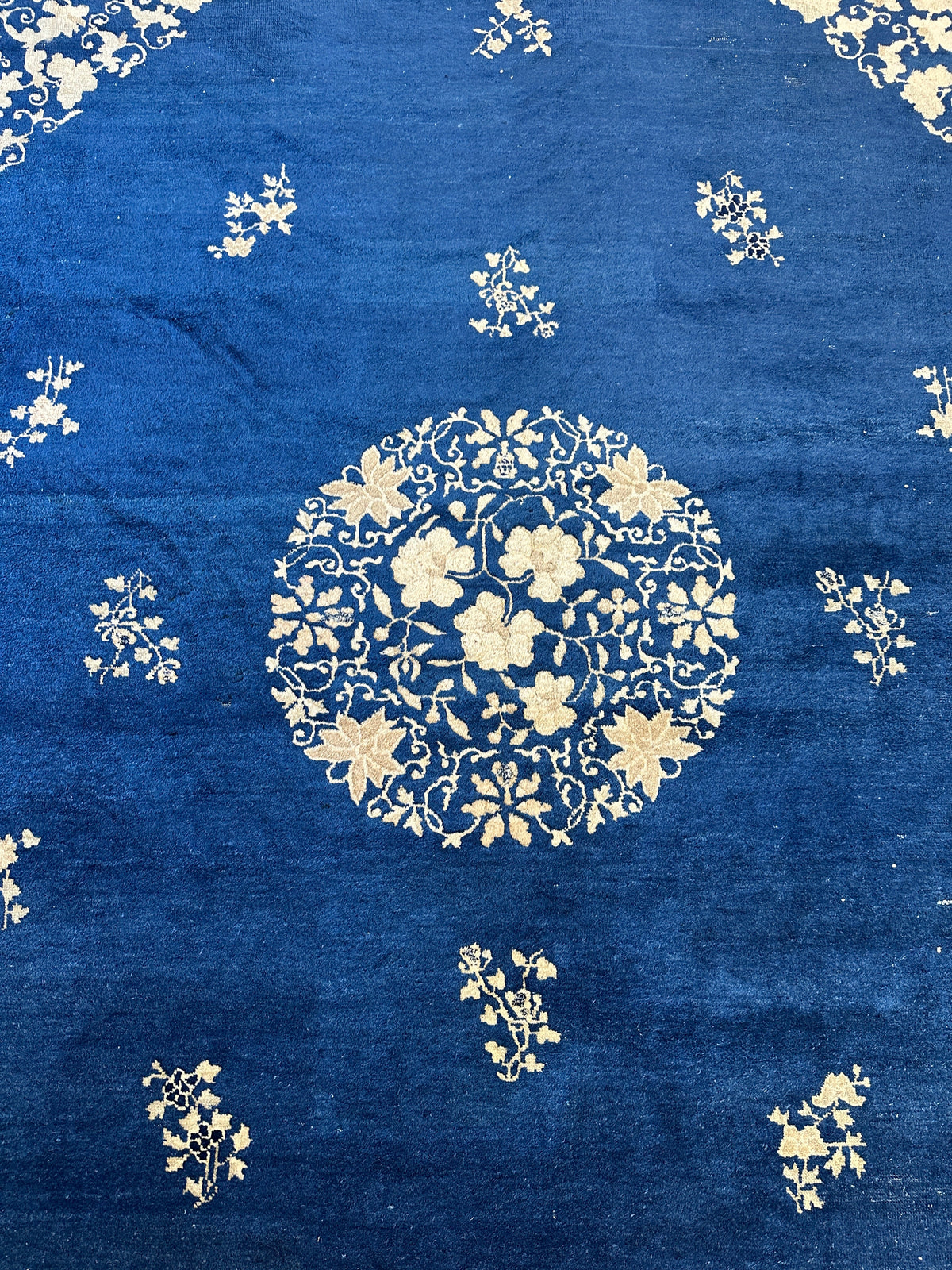 Antique Chinese Rug 9x12 | Blue, Ivory & Navy | Hand-Knotted Wool - Rugistan, view 3