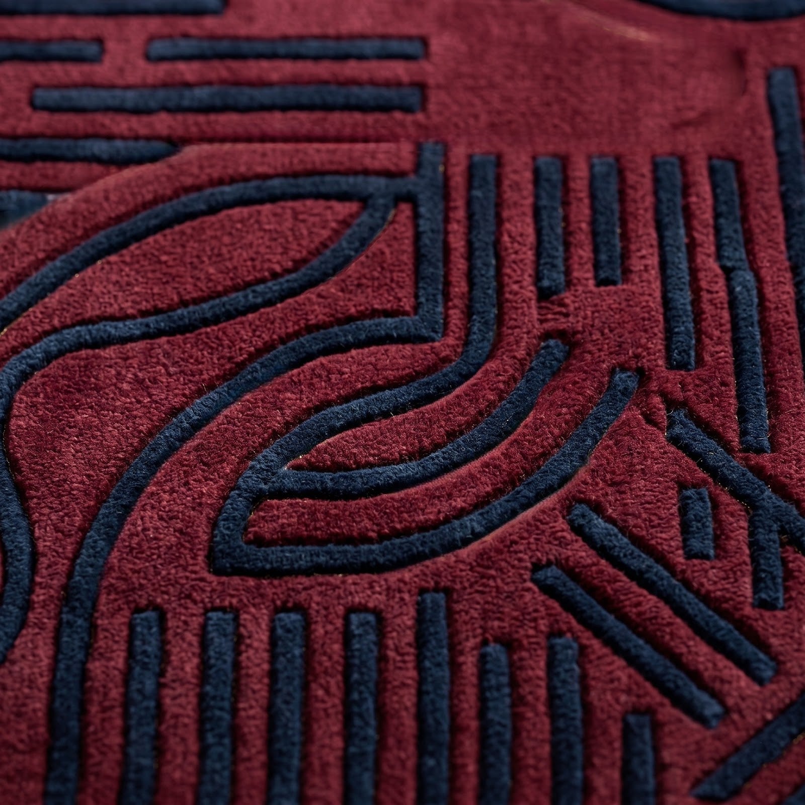 Burgundy Geometric Hand Tufted Wool Rug | Modern Art Deco Area Rug in Wine Red & Navy Blue — 2x3 ft'