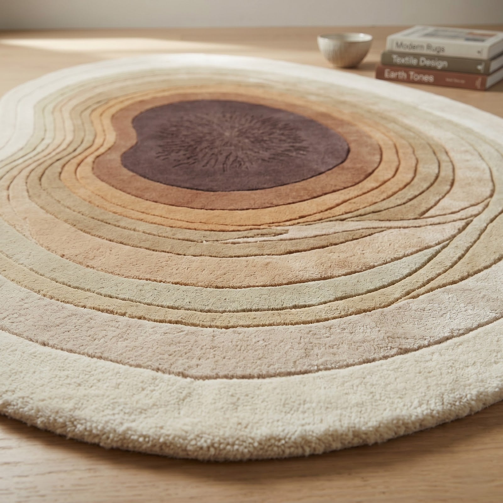 Organic Topographic Hand Tufted Wool Rug | Irregular Contour Area Rug in Ivory, Beige & Brown — 2x3 ft'