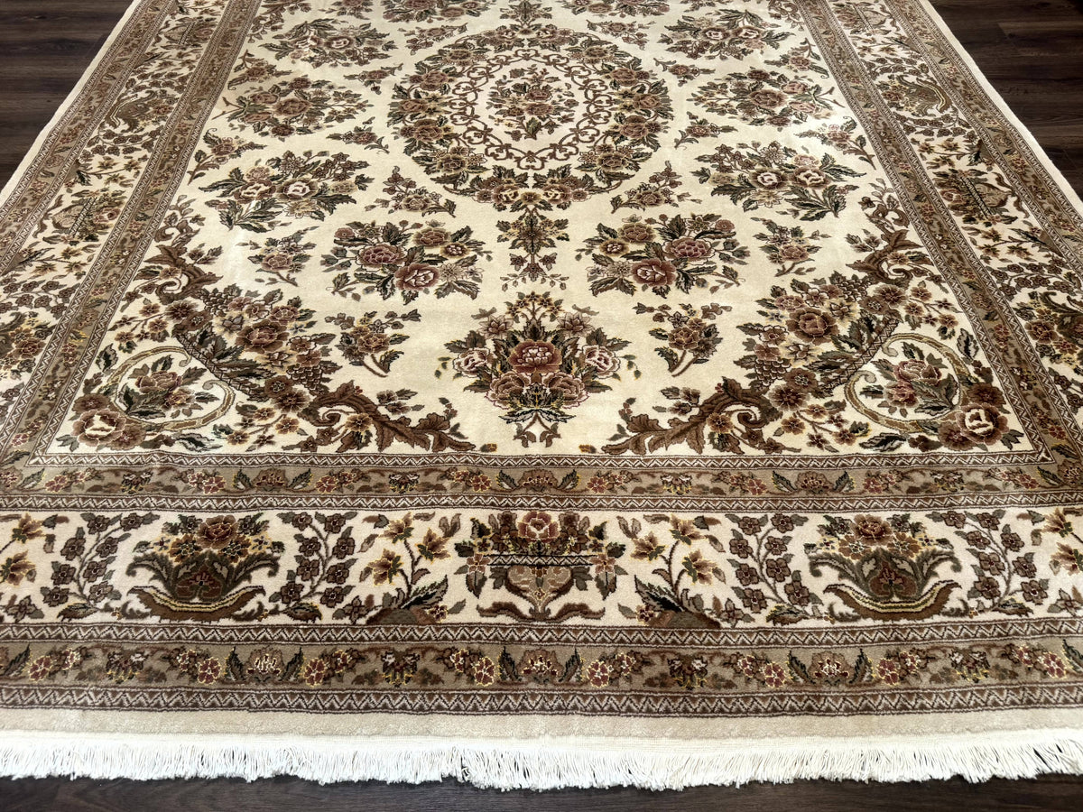 Sino Persian Rug 8x10, Floral, Elegant, Fine 225 KPSI, Beige, Wool & Silk - Jewel Rugs, view 5