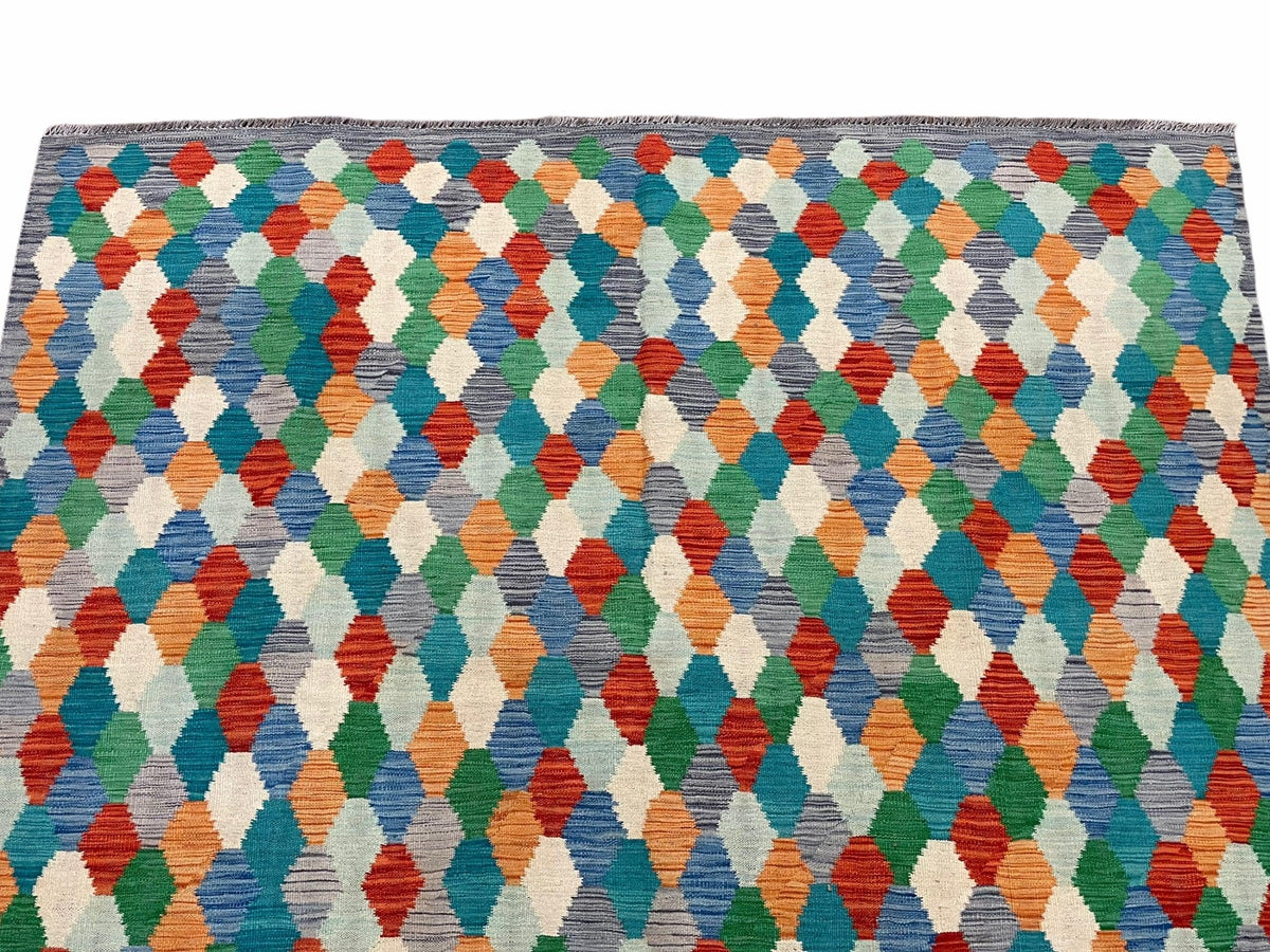 6.5 x 9.5 Colorful Chobi Kilim Rug 6 x 9 Multicolor Turkish Kilim Rug 7x10 Chobi Kilim Rug Playroom Rug Wool Kilim Rug 6x9 New Tribal Kilim - Jewel Rugs, view 4
