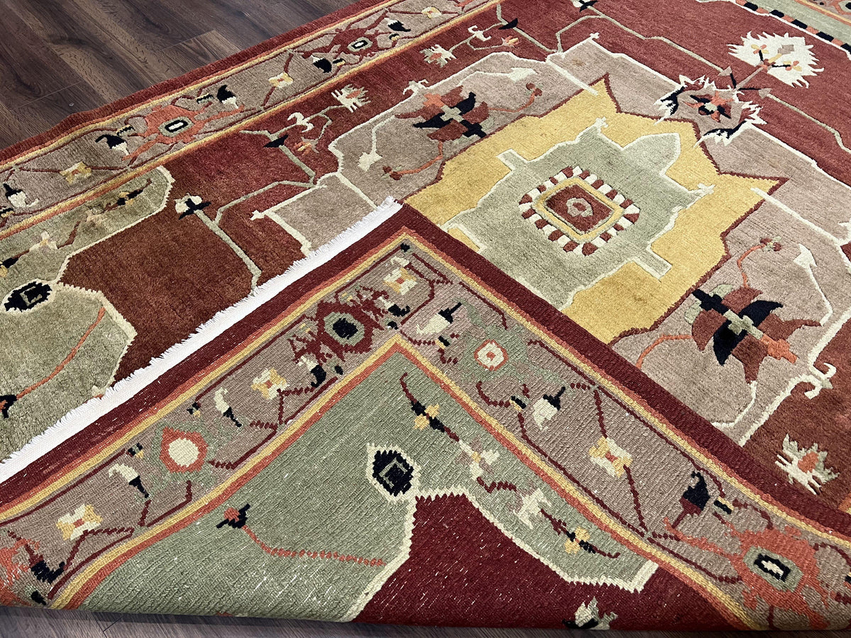 Tibetan Rug 7x10, Geometric Medallion, Red Green Taupe, Hand Knotted, Soft Wool Area Rug, Contemporary Carpet, Handmade Nepali Rug 7 x 10 ft - Jewel Rugs, view 11